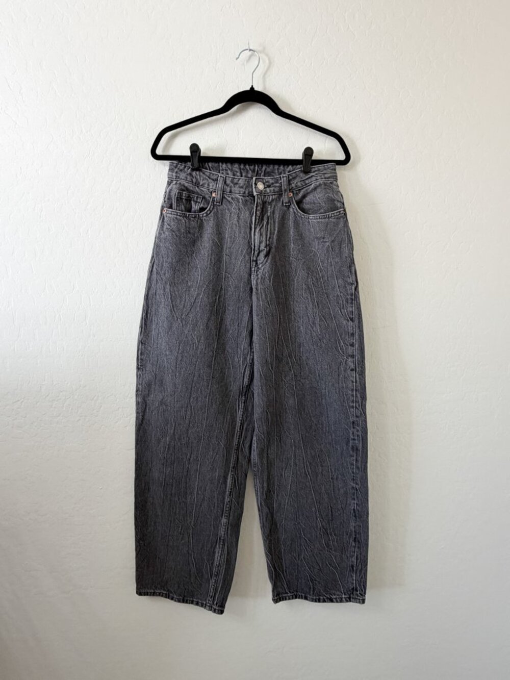 H&M &Denim High Waist Wide Leg Dark Grey Baggy Jeans